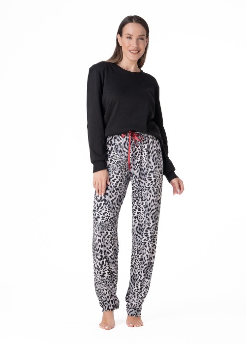 Μαύρη πυζάμα με animal print παντελόνι