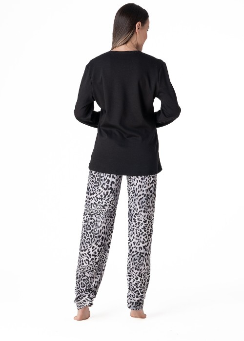 Μαύρη πυζάμα με animal print παντελόνι
