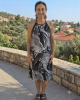 Βισκόζ φόρεμα μαύρο με άσπρο δένει στο λαιμό