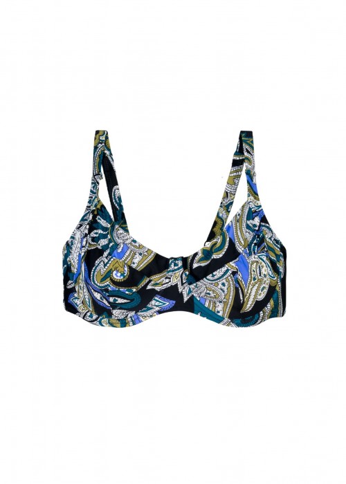 Plus size μαύρο με μπλε μπικίνι σετ σε cup F Minimizer Plus size μαύρο με μπλε μπικίνι σετ σε cup F Minimizer