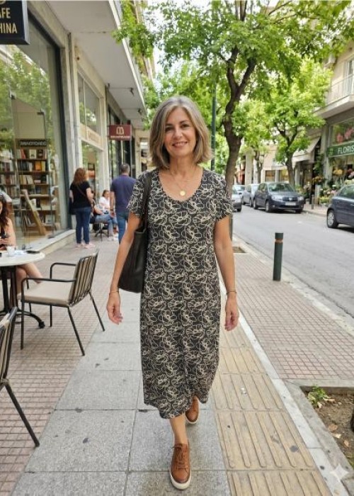 Βισκόζ φόρεμα μαύρο με λευκά λουλούδια