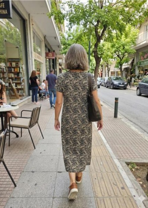 Βισκόζ φόρεμα μαύρο με λευκά λουλούδια
