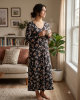 Microfleece Νυχτικό μαύρο με λουλούδια