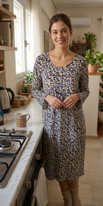 Microfleece Νυχτικό άσπρο με μπλε