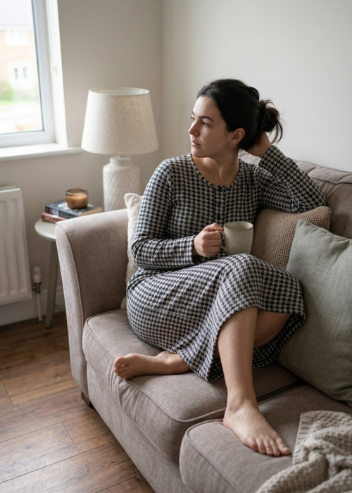 Νυχτικό rayon γκρι με μαύρο πτι καρό Νυχτικό rayon γκρι με μαύρο πτι καρό