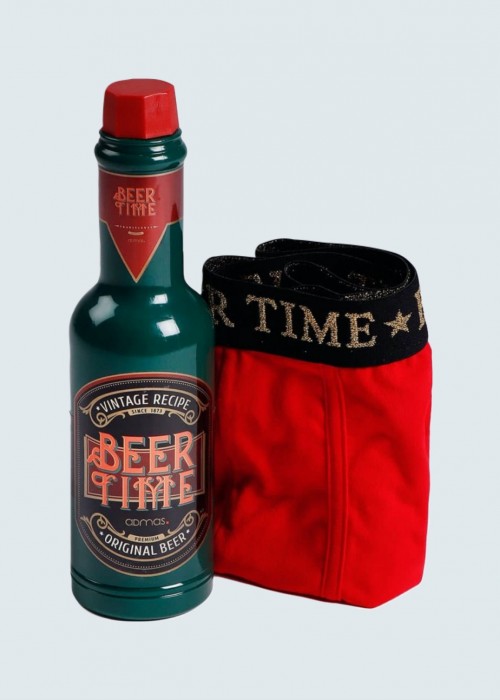 it's beer time κόκκινο boxer σε μπουκάλι μπύρας it's beer time κόκκινο boxer σε μπουκάλι μπύρας