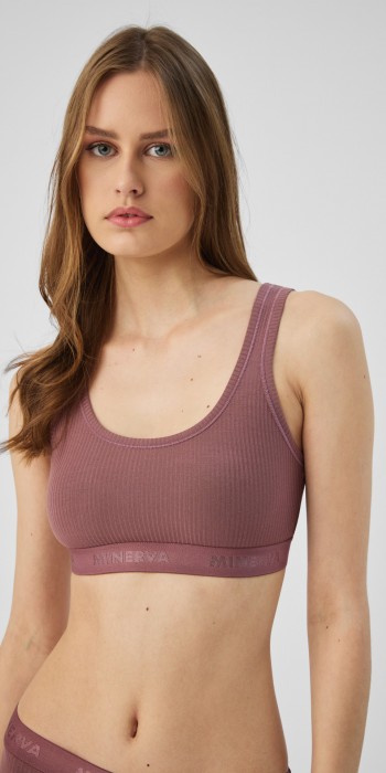 Cozy Rib TENCEL Modal Γυναικείο Τοπ με εξωτερικό λάστιχο σε μωβ χρώμα