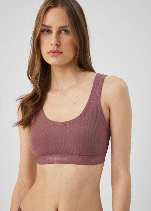 Cozy Rib TENCEL Modal Γυναικείο Τοπ με εξωτερικό λάστιχο σε μωβ χρώμα