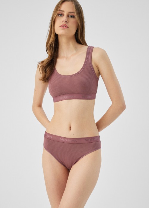 Cozy Rib TENCEL Modal Γυναικείο Τοπ με εξωτερικό λάστιχο σε μωβ χρώμα Cozy Rib TENCEL Modal Γυναικείο Τοπ με εξωτερικό λάστιχο σε μωβ χρώμα