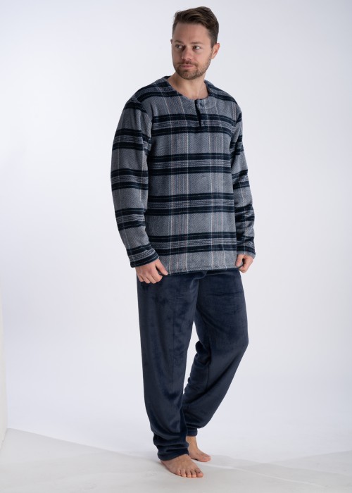 Ανδρική χειμερινή βελούδινη πυζάμα μπλε
