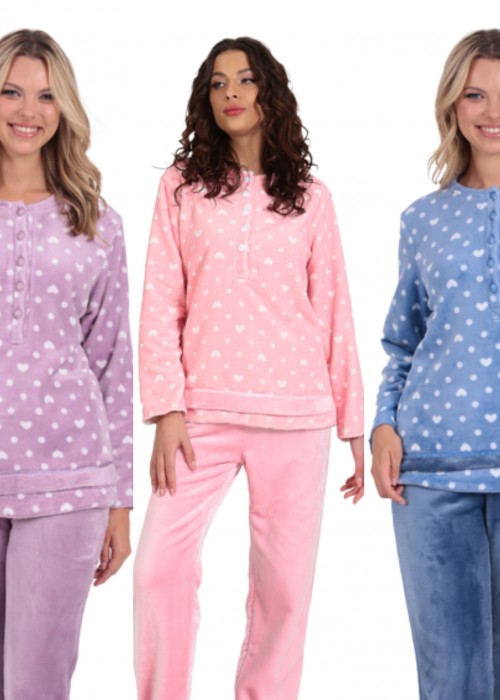 Fluffy pyjamas με καρδούλες ροζ