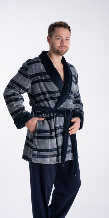 Plus Size Ανδρική καρό ρόμπα σε μπλε σκούρο έως 3XL
