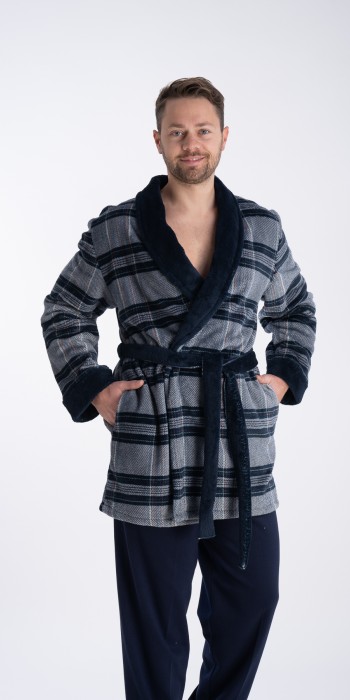 Plus Size Ανδρική καρό ρόμπα σε μπλε σκούρο έως 3XL