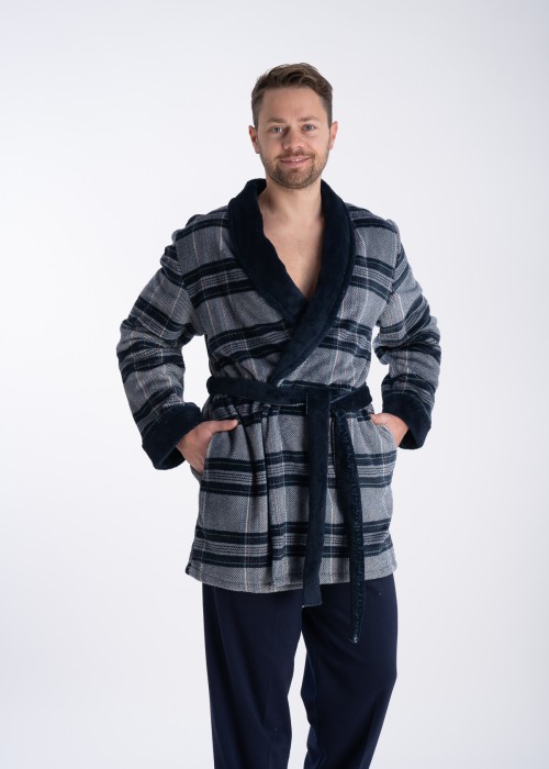 Plus Size Ανδρική καρό ρόμπα σε μπλε σκούρο έως 3XL
