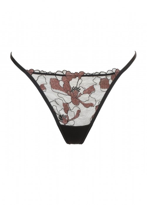 Jolidon string μαύρο από τούλι με κέντημα και glitter Jolidon string μαύρο από τούλι με κέντημα και glitter