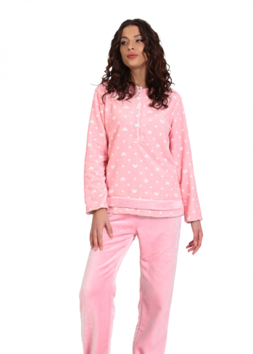 Fluffy pyjamas με καρδούλες ροζ