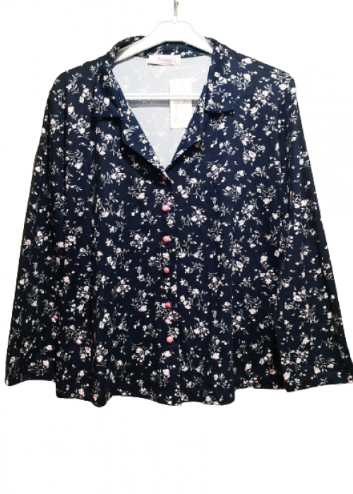 πυζάμα με γιακά και όλο κουμπί microfleece σε μπλε χρώμα