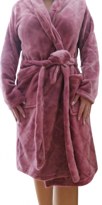 Γυναικεία fleece Ρόμπα σε χρώμα σάπιο μήλο με ανάγλυφους ρόμβους
