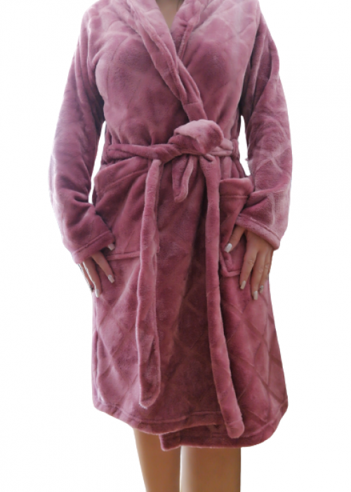 Γυναικεία fleece Ρόμπα σε χρώμα σάπιο μήλο με ανάγλυφους ρόμβους
