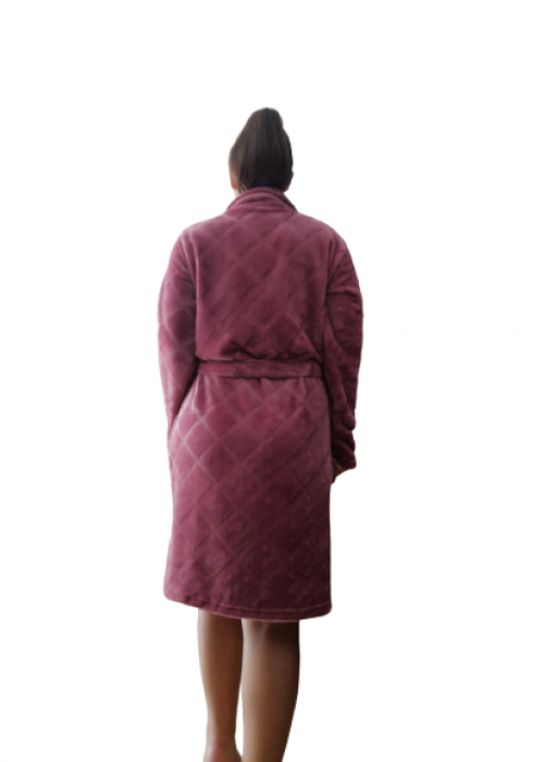 Γυναικεία fleece Ρόμπα σε χρώμα σάπιο μήλο με ανάγλυφους ρόμβους