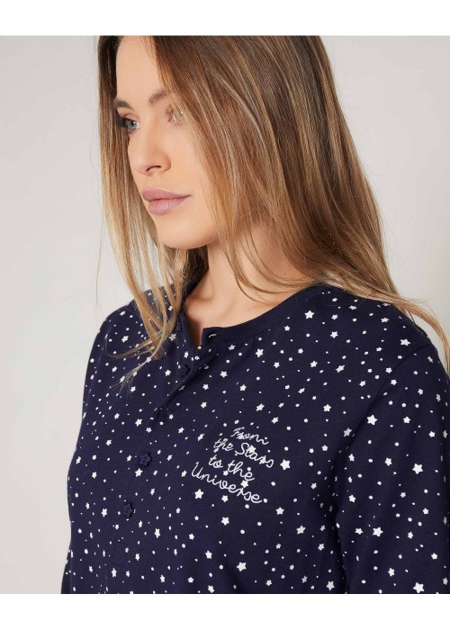 from the stars to the universe γυναικεία βαμβακερή πυτζάμα με αστεράκια σε μπλε χρώμα