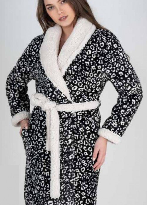 Ρόμπα μίντι σε μαύρο με άσπρο animal print