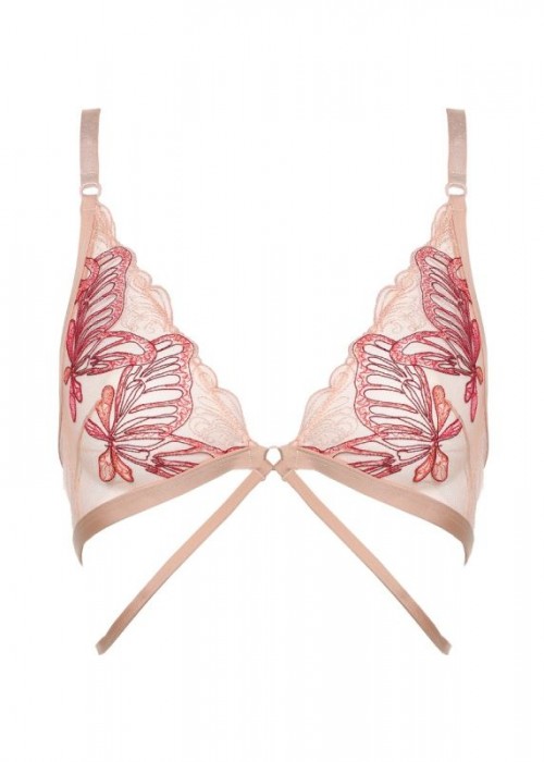 Bralette μπεζ με κόκκινη πεταλούδα από τούλι 